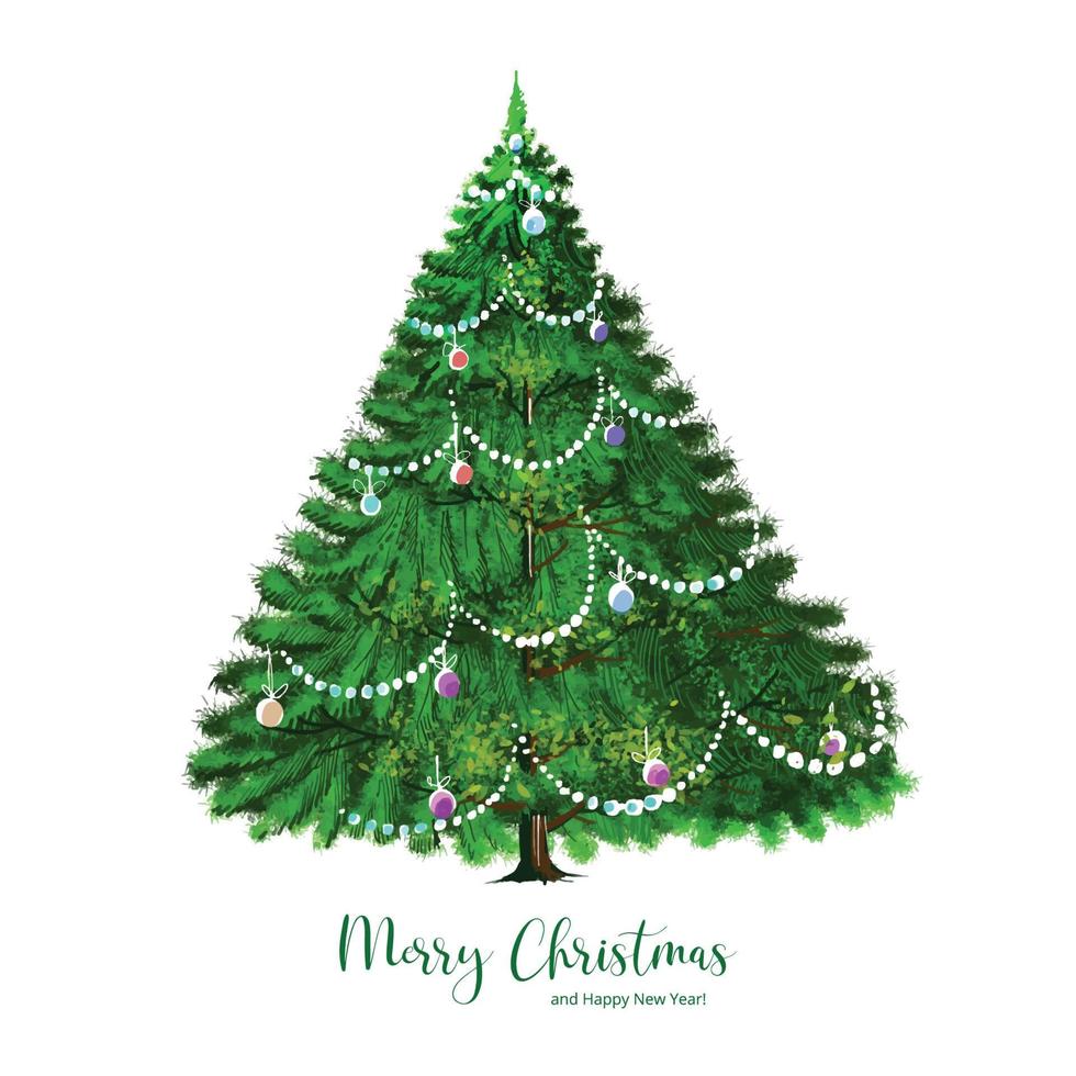 Hand drawn decorative christmas tree on white background vector