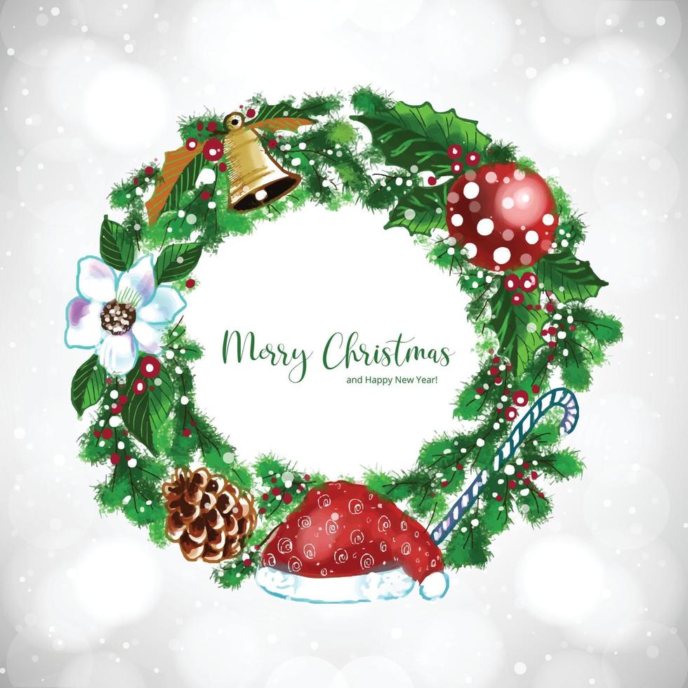 Beautiful artistic christmas circular wreath decorative card design vector
