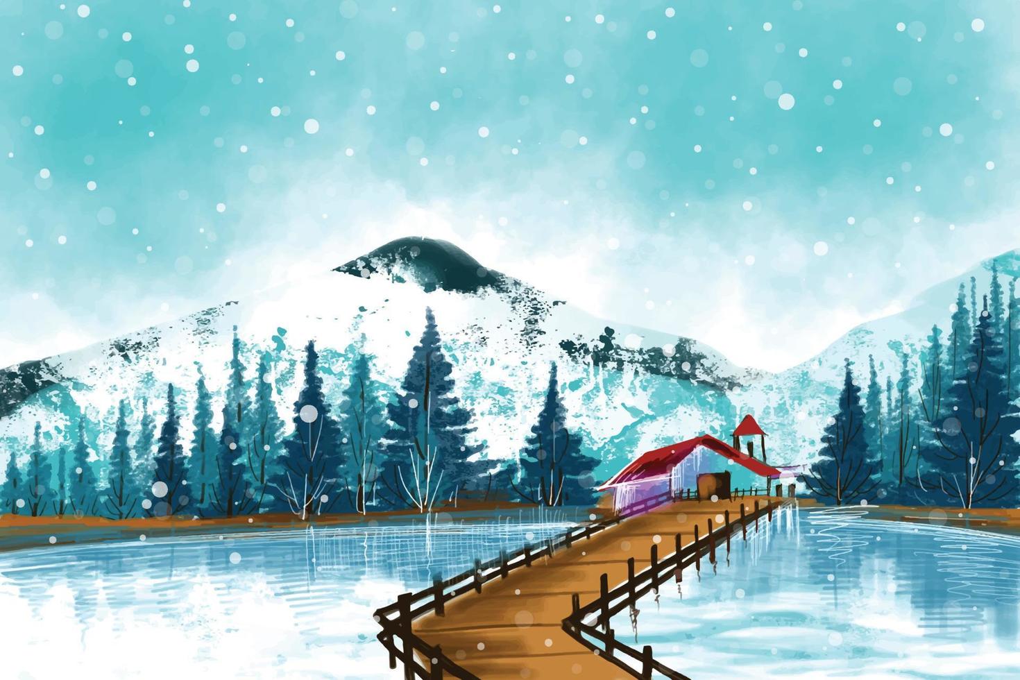 Winter christmas landscape with forest tree covered with snow holiday card background vector