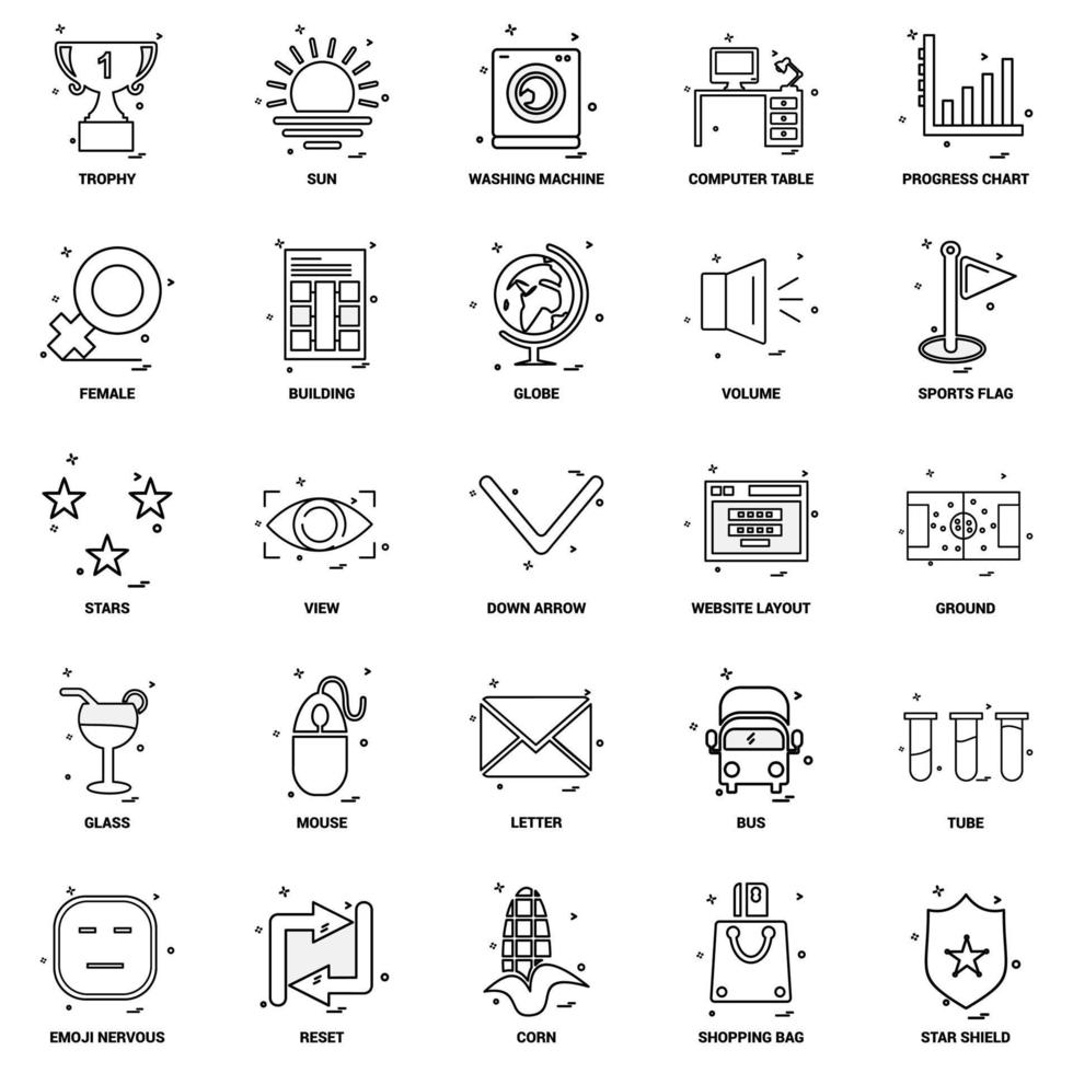 25 conjunto de iconos de línea de mezcla de concepto de negocio vector