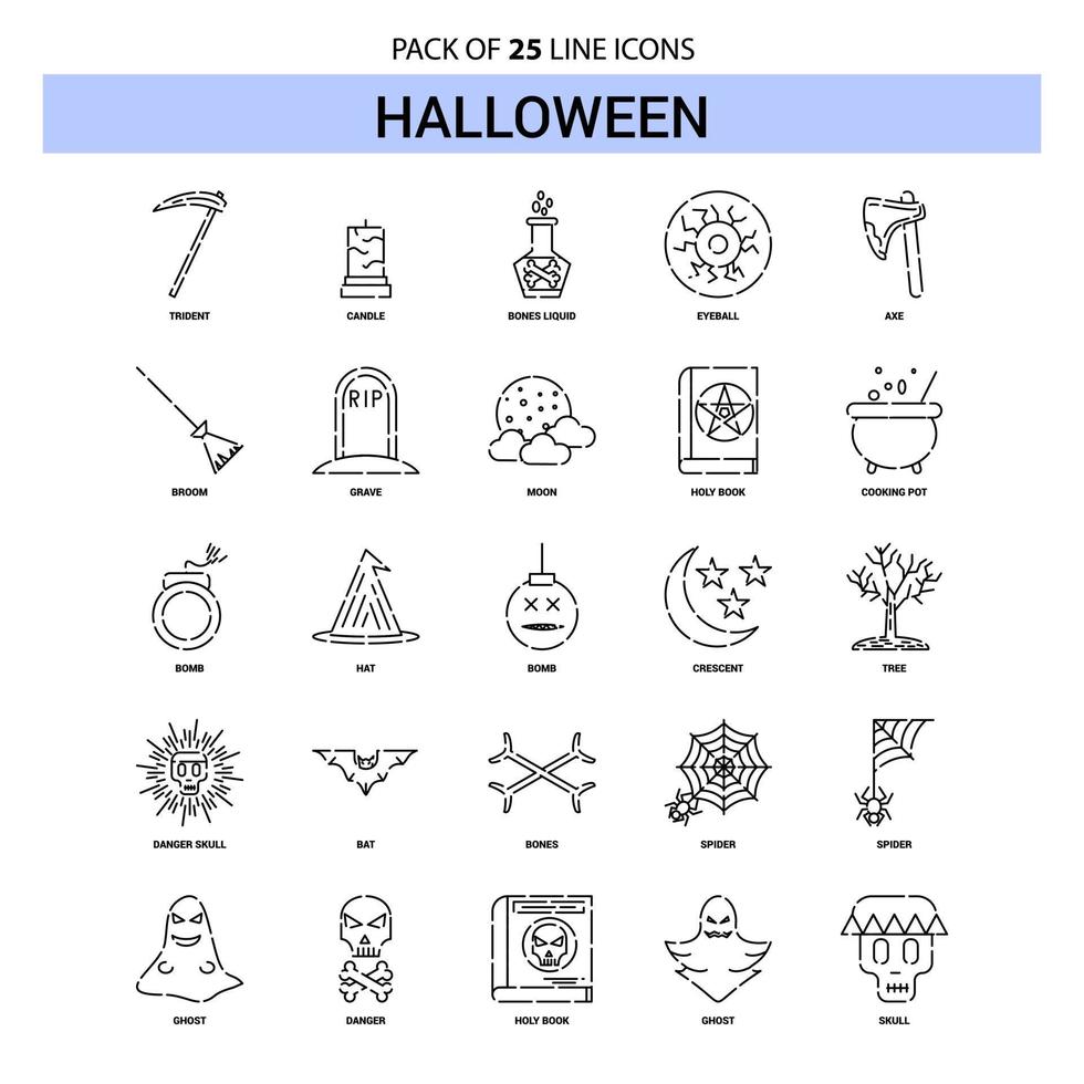 Halloween Line Icon Set 25 Dashed Outline Style vector