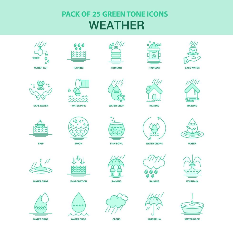 25 Green Weather Icon set vector