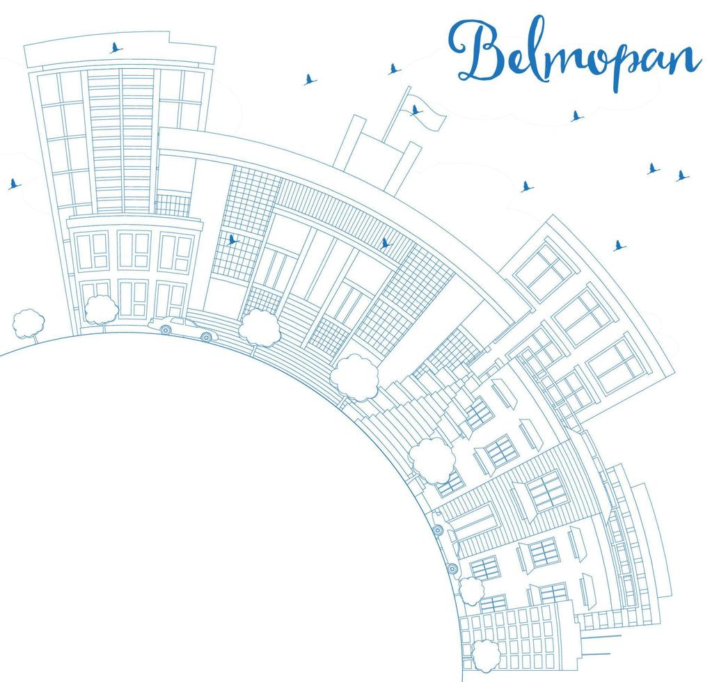 esbozar el horizonte de belmopan con edificios azules y espacio de copia. vector