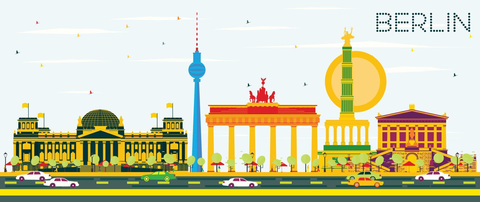 Berlin Skyline with Color Buildings and Blue Sky. vector