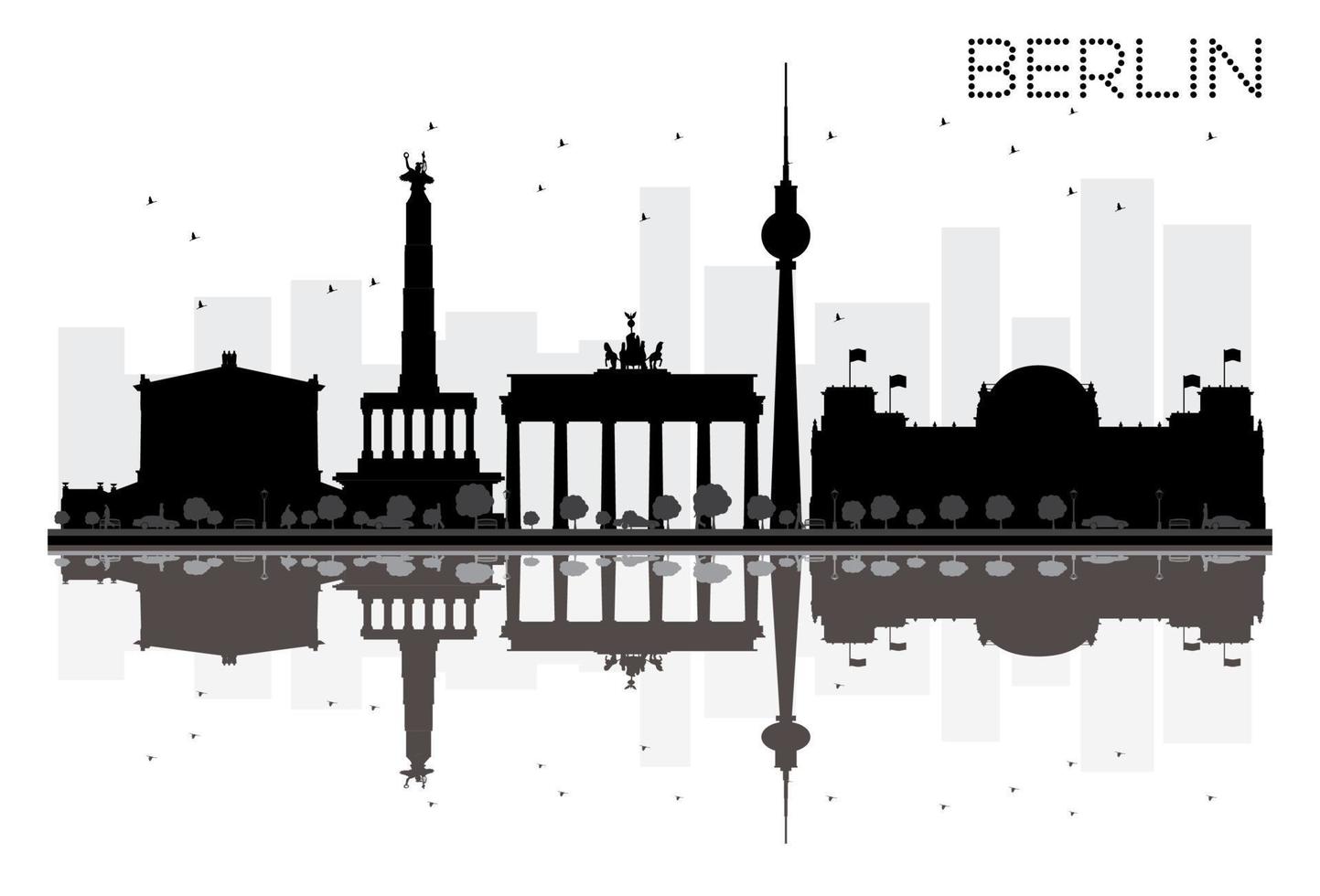Berlin City skyline black and white silhouette with reflections. vector