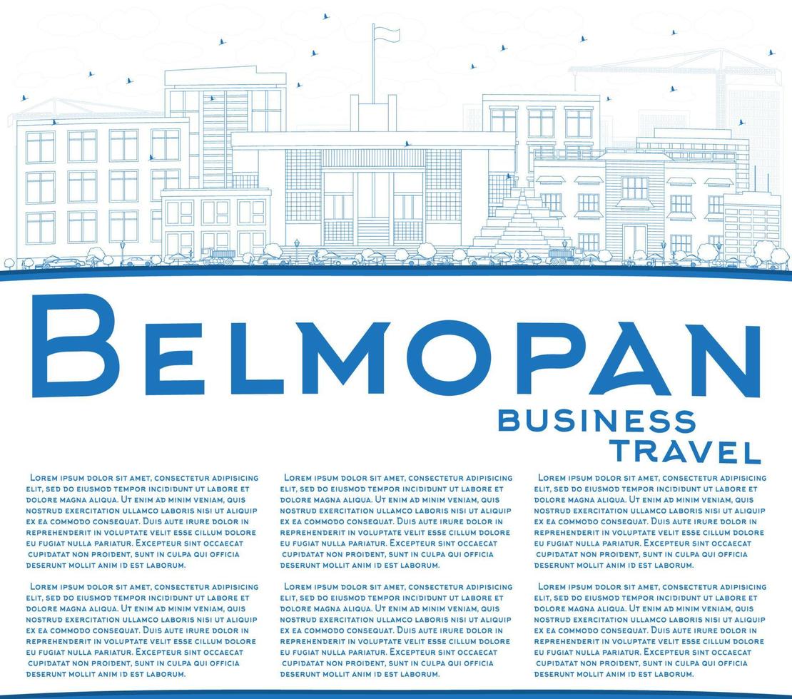 Outline Belmopan Skyline with Blue Buildings and Copy Space. vector