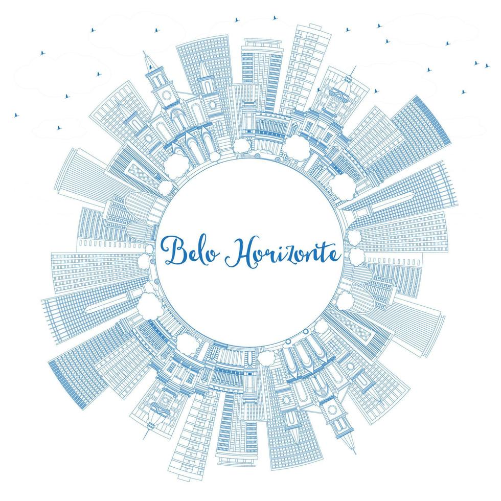 Outline Belo Horizonte Skyline with Blue Buildings and Copy Space. vector