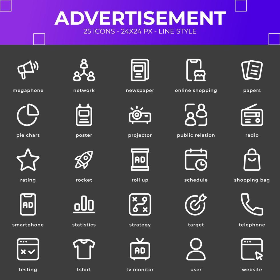 Advertisement icon pack with white color vector