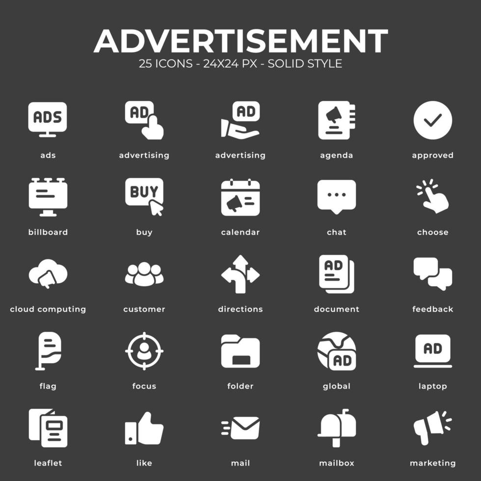 Advertisement icon pack with white color vector