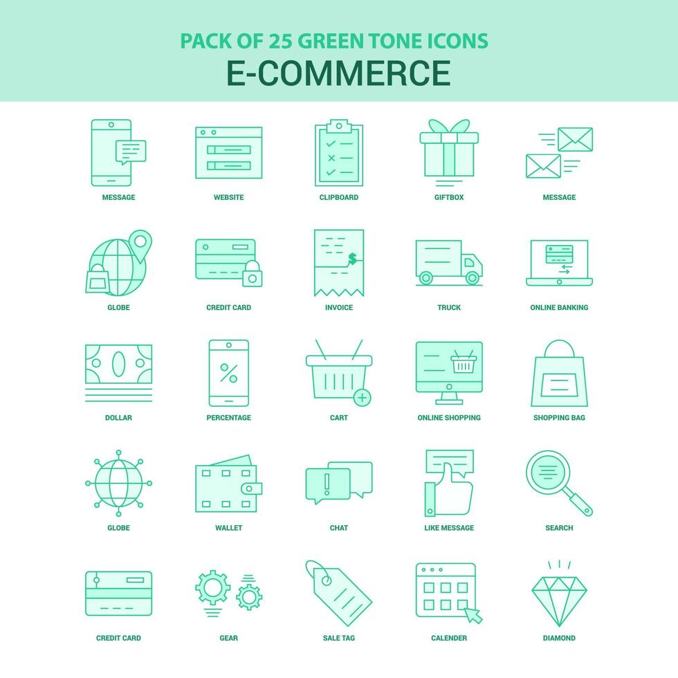 25 conjunto de iconos de comercio electrónico verde vector