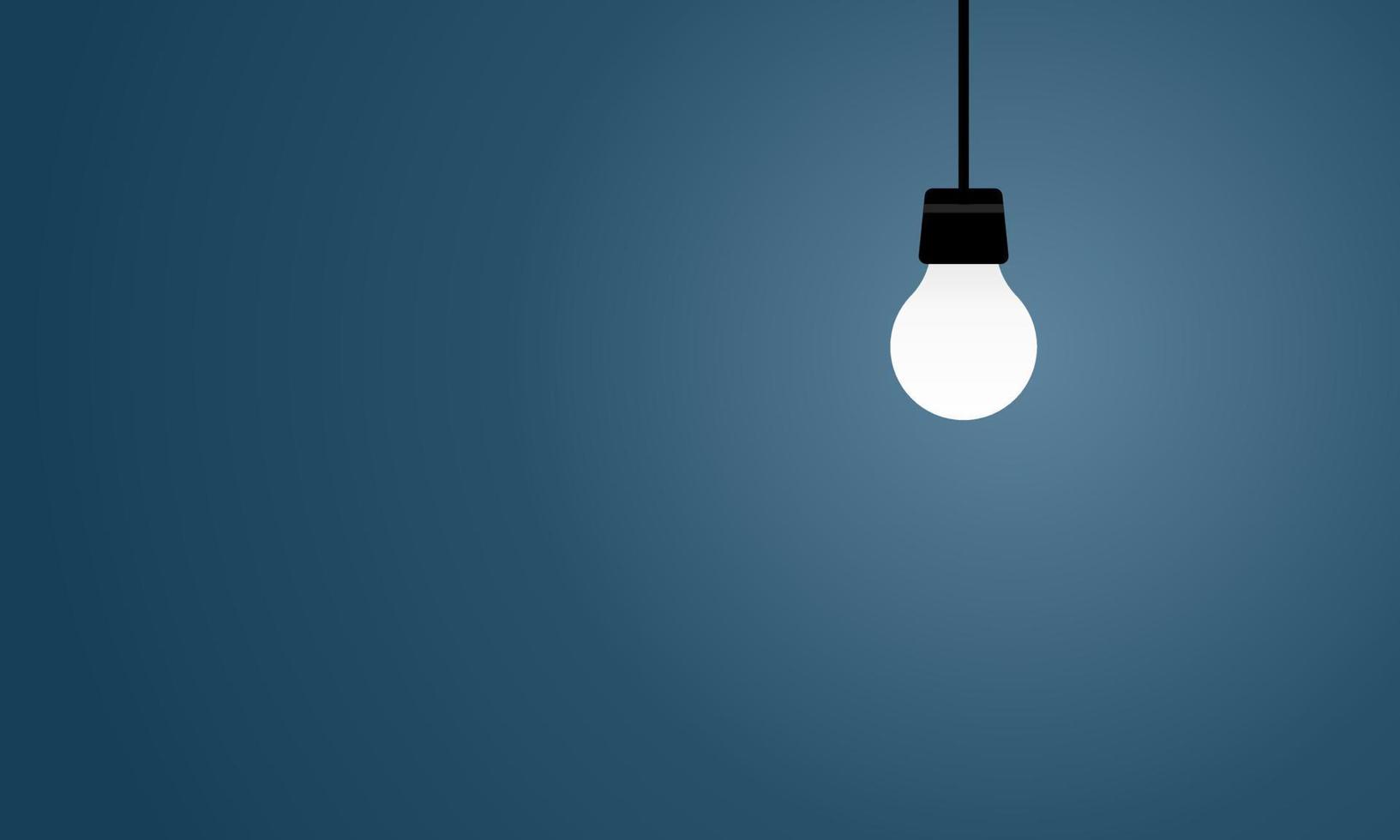 Light bulb hangs on dark blue background with space for text. Vector illustration.
