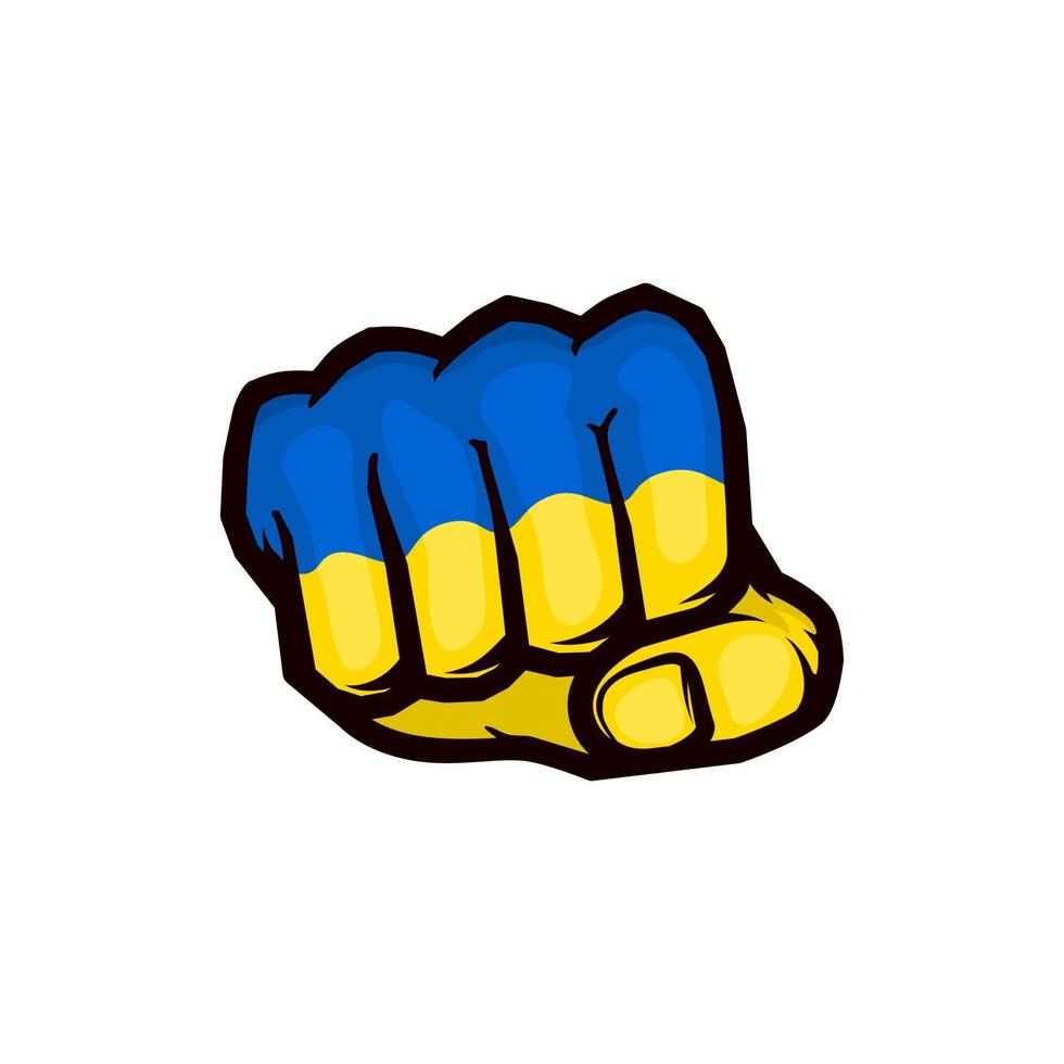 Flag of Ukraine on a clenched fist. Fighting, Power, Strength, Protest concept. Vector illustration