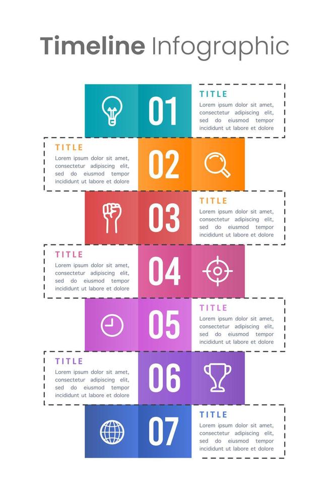 7-step business chronology vertical infographic. Vector illustration.
