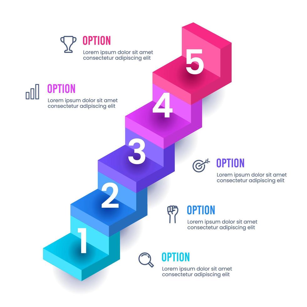 escalera infográfica 5 pasos hacia el éxito. ilustración vectorial vector