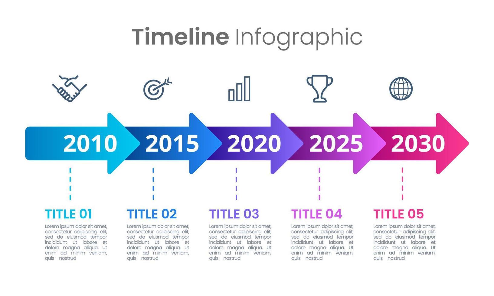 5 company milestones. infographic horizontal arrow. vector