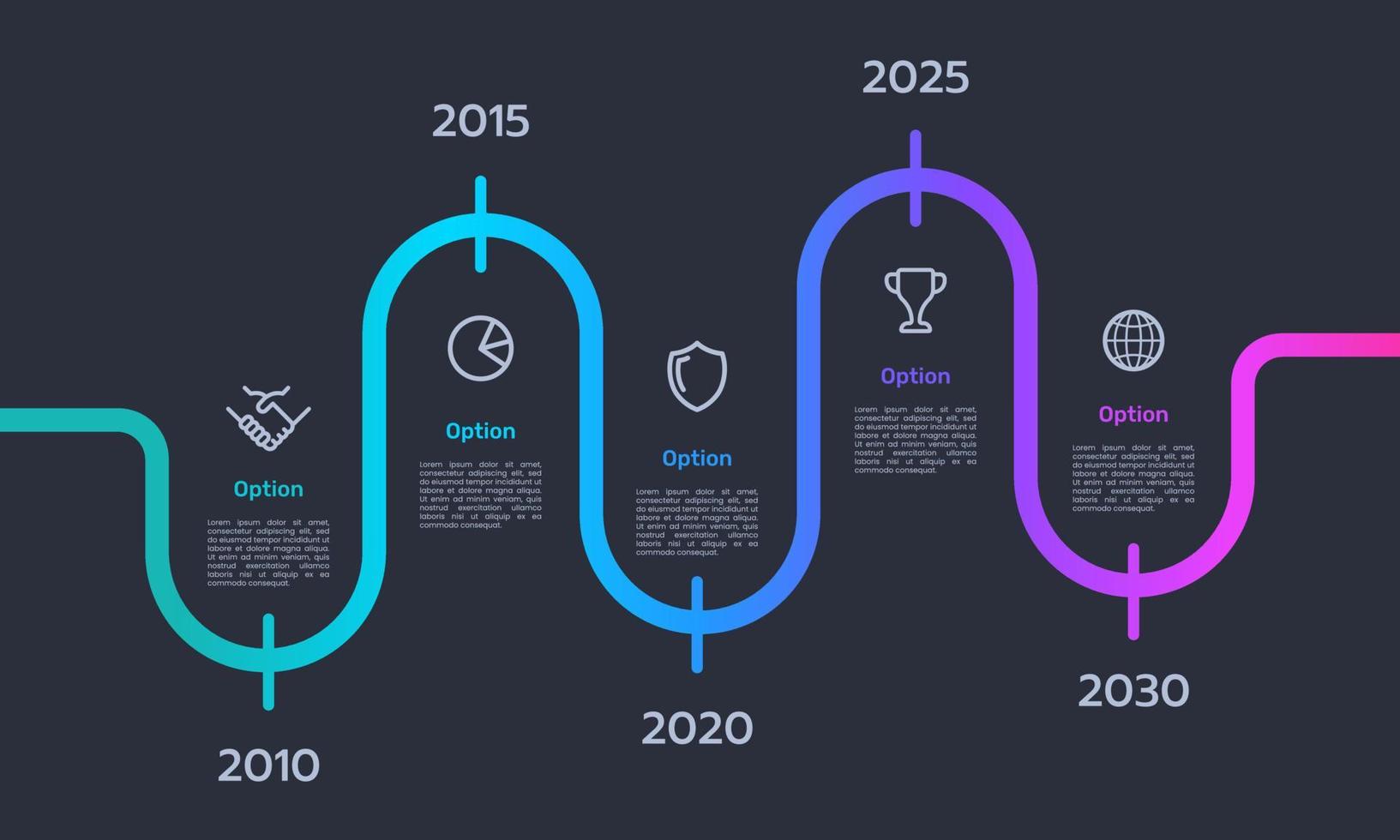 Business timeline workflow infographics. Corporate milestones 5 times are growing up. Company Presentation. vector