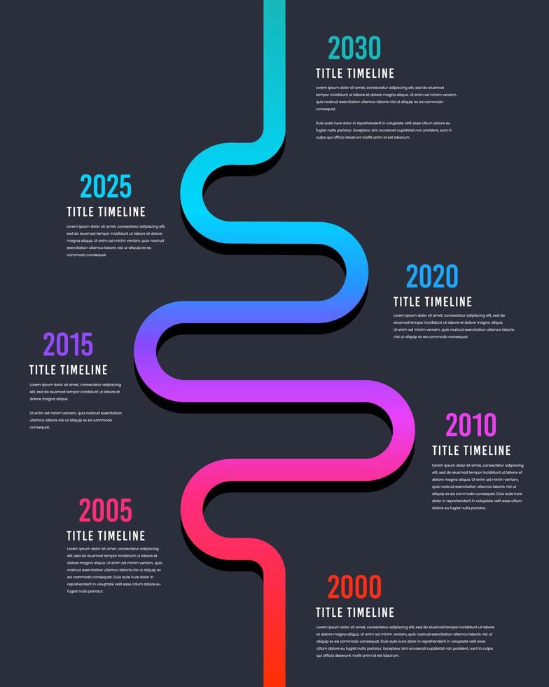 Winding colorful road vertical infographic. Presentation of 7-time company milestones. vector