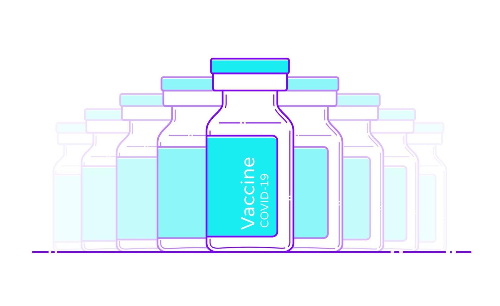 Covid vaccine bottle icon for medical design. Isolated vector illustration in flat style with outline. Injection vial template. Glass ampoules. Coronavirus vaccination