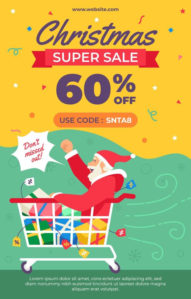 Santa Claus Happily Riding Trolley to get the Best Discount Christmas Poster vector