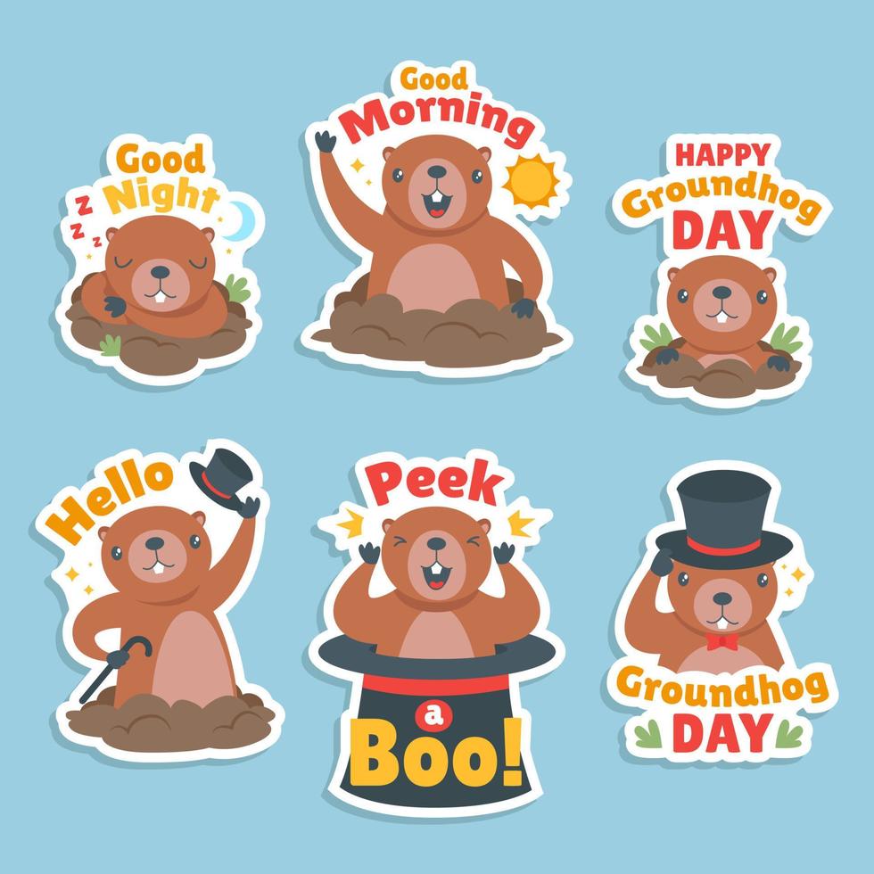 Cute Groundhog Day Sticker Set vector