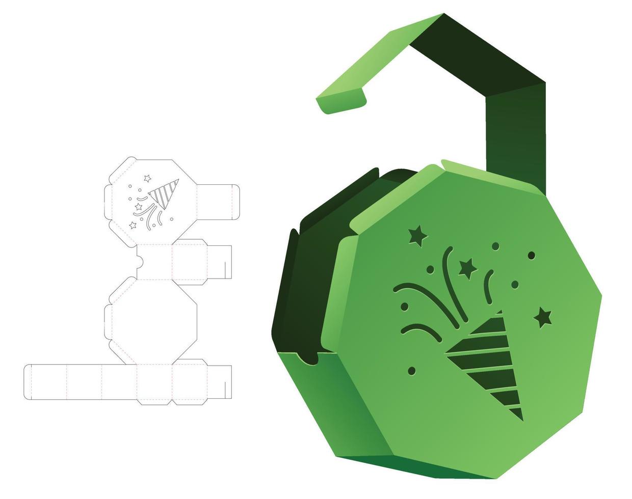 plantilla troquelada de caja octogonal de confeti estarcida y maqueta 3d vector