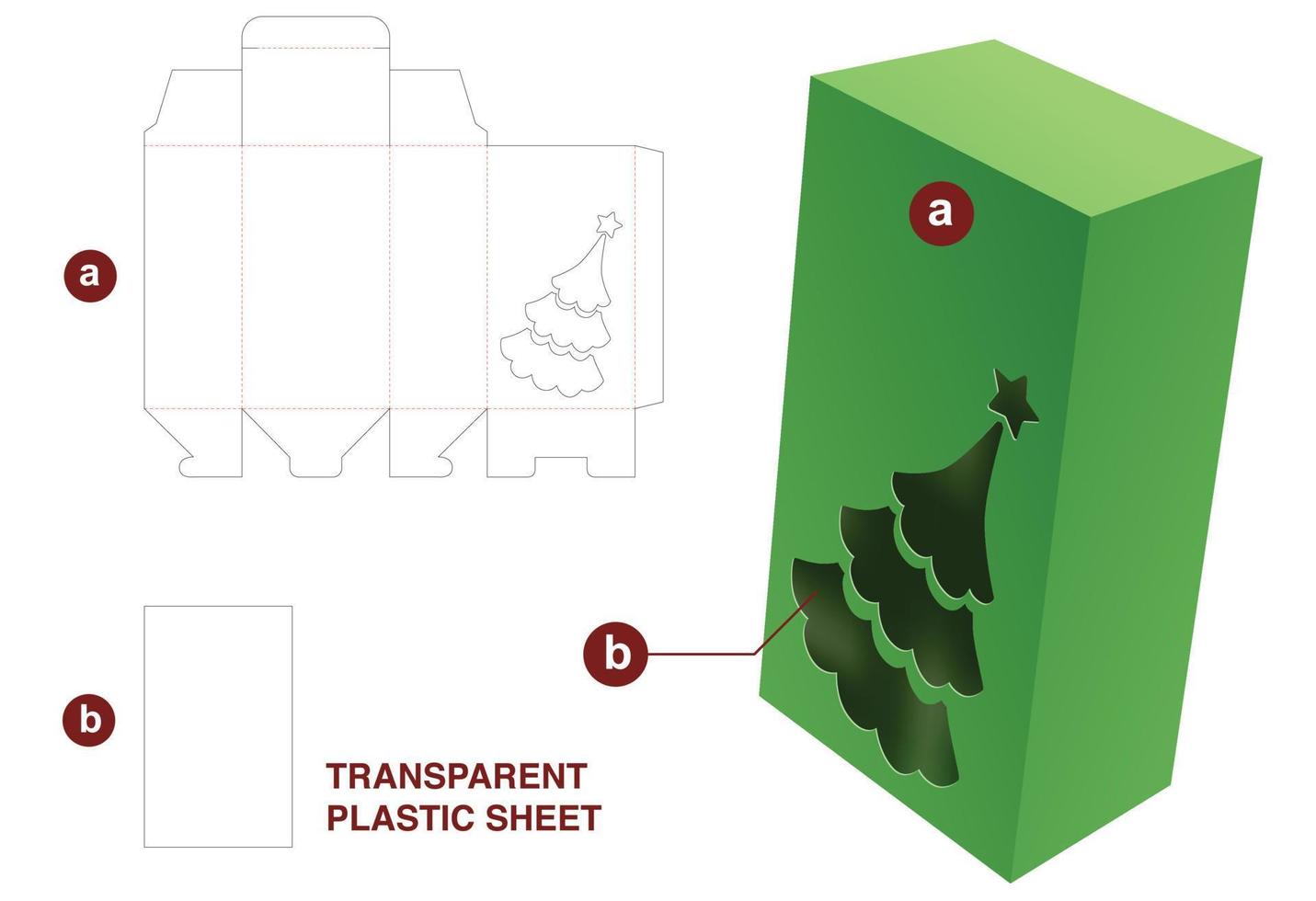 box and Christmas tree window with transparent plastic sheet die cut template vector