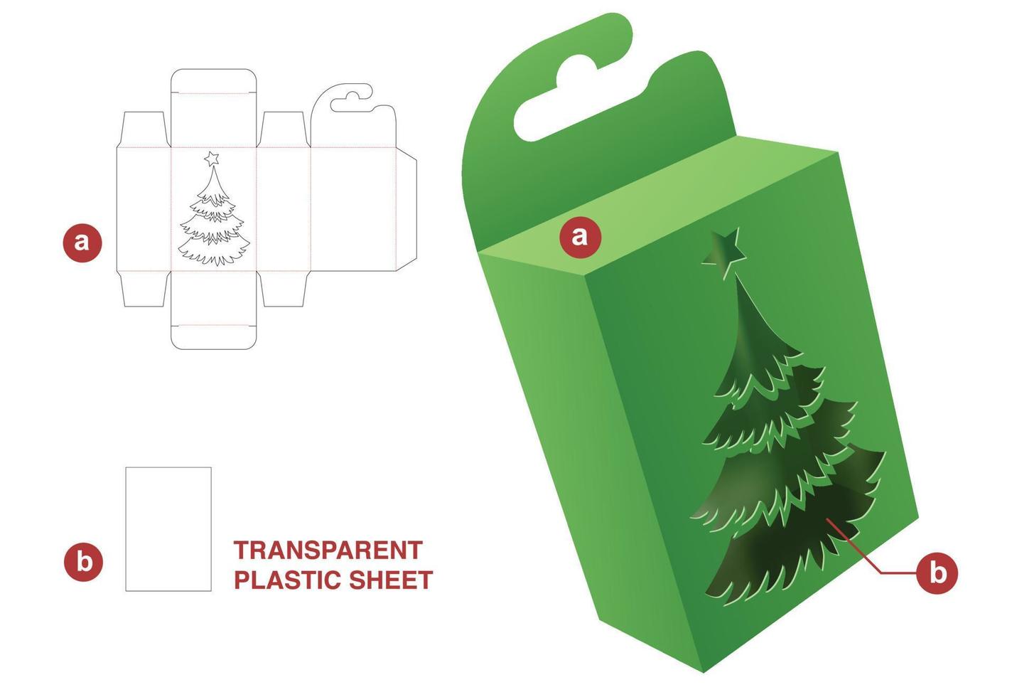 cardboard hanging packaging box with Christmas tree window die cut template vector