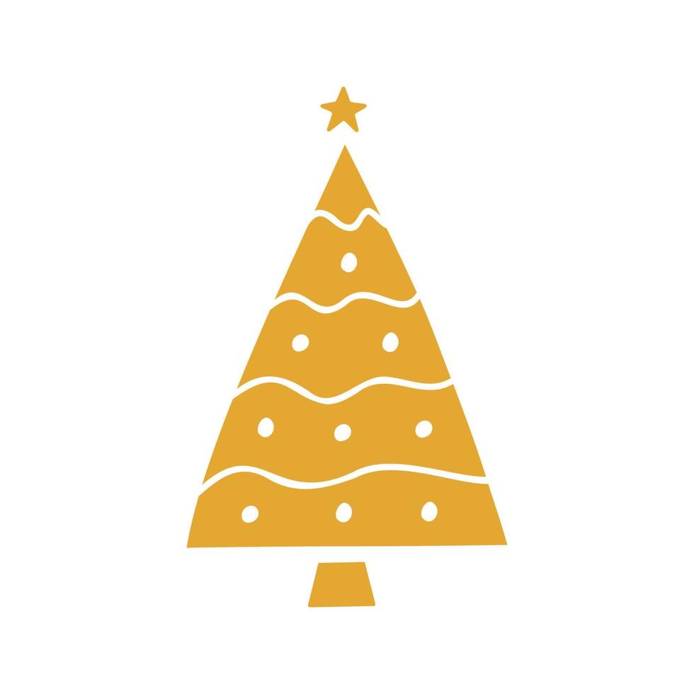 ilustración de silueta de oro de árbol de navidad dibujado a mano plana vector