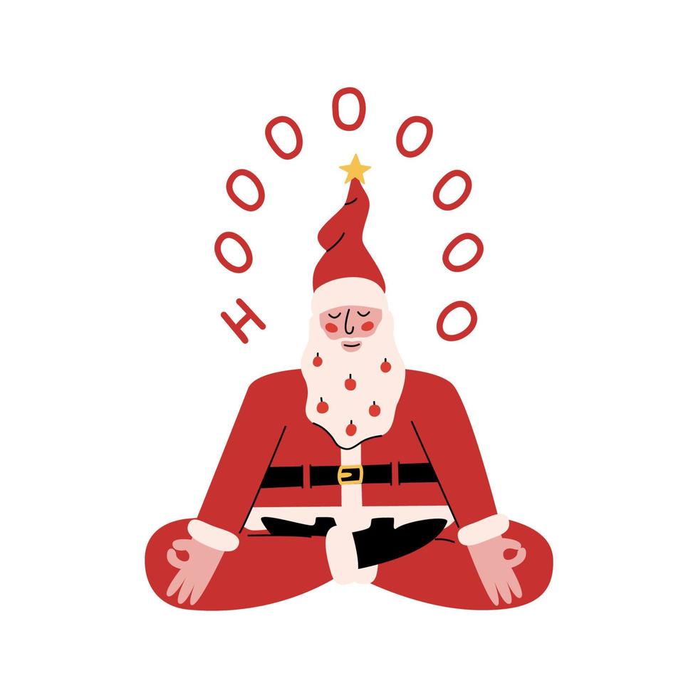 Flat vector hand drawn Santa Claus meditating isolated on white background