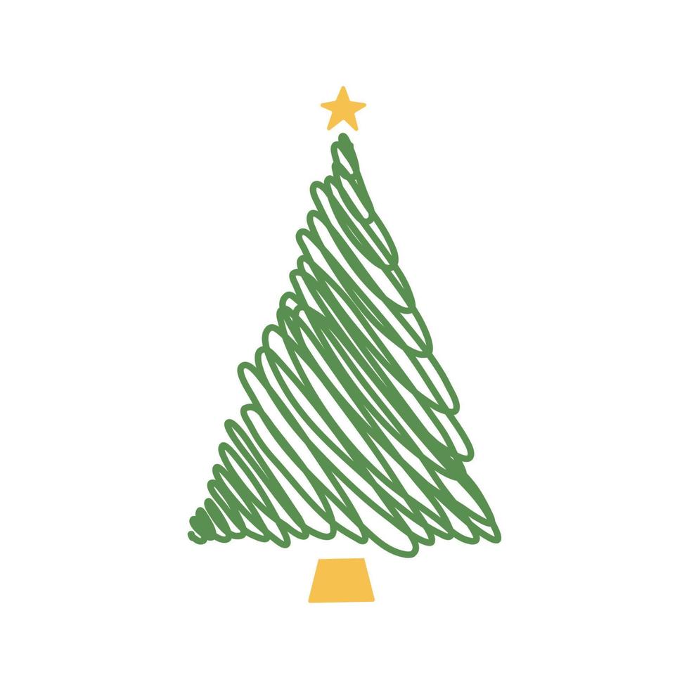 Flat hand drawn christmas tree illustration. vector