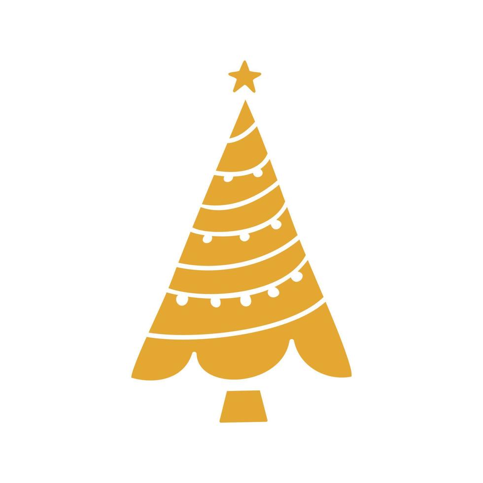 Flat hand drawn christmas tree gold silhouette illustration vector