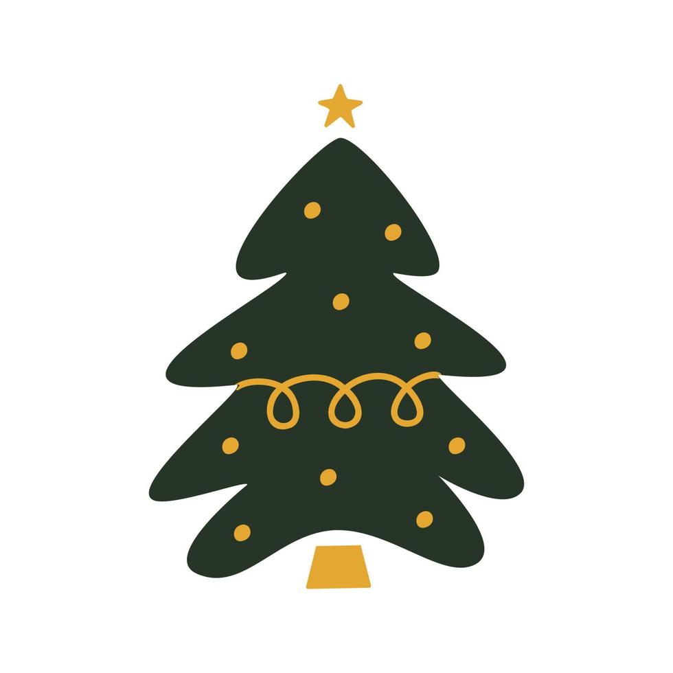 Flat hand drawn christmas tree illustration. vector