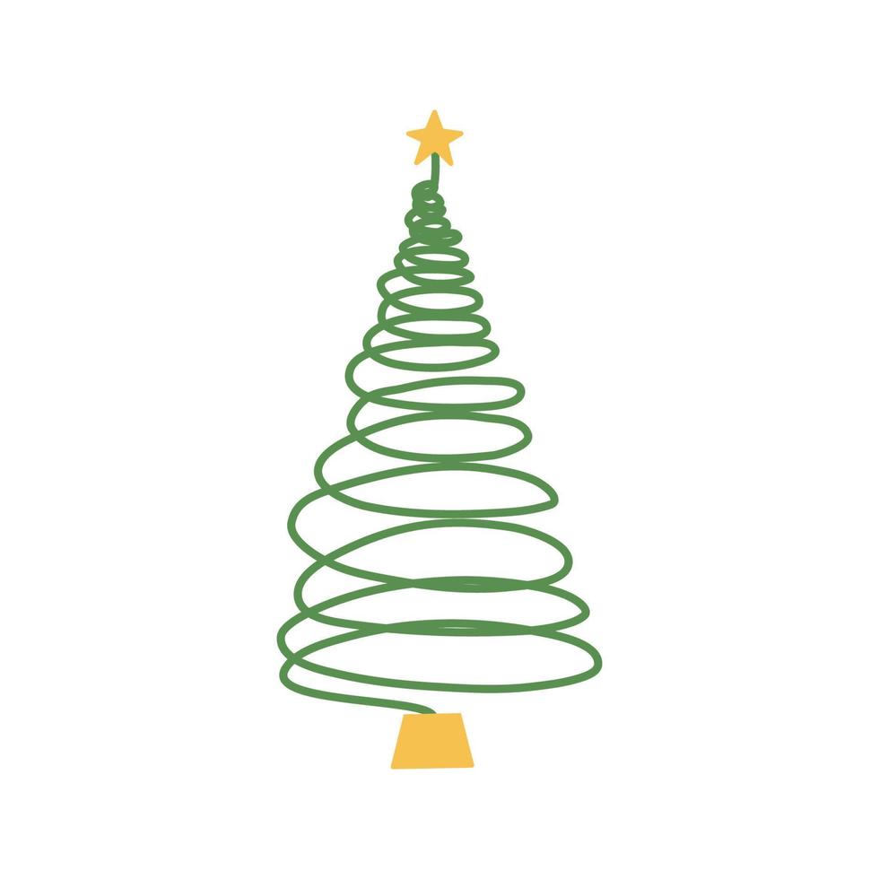 Flat hand drawn christmas tree illustration. vector