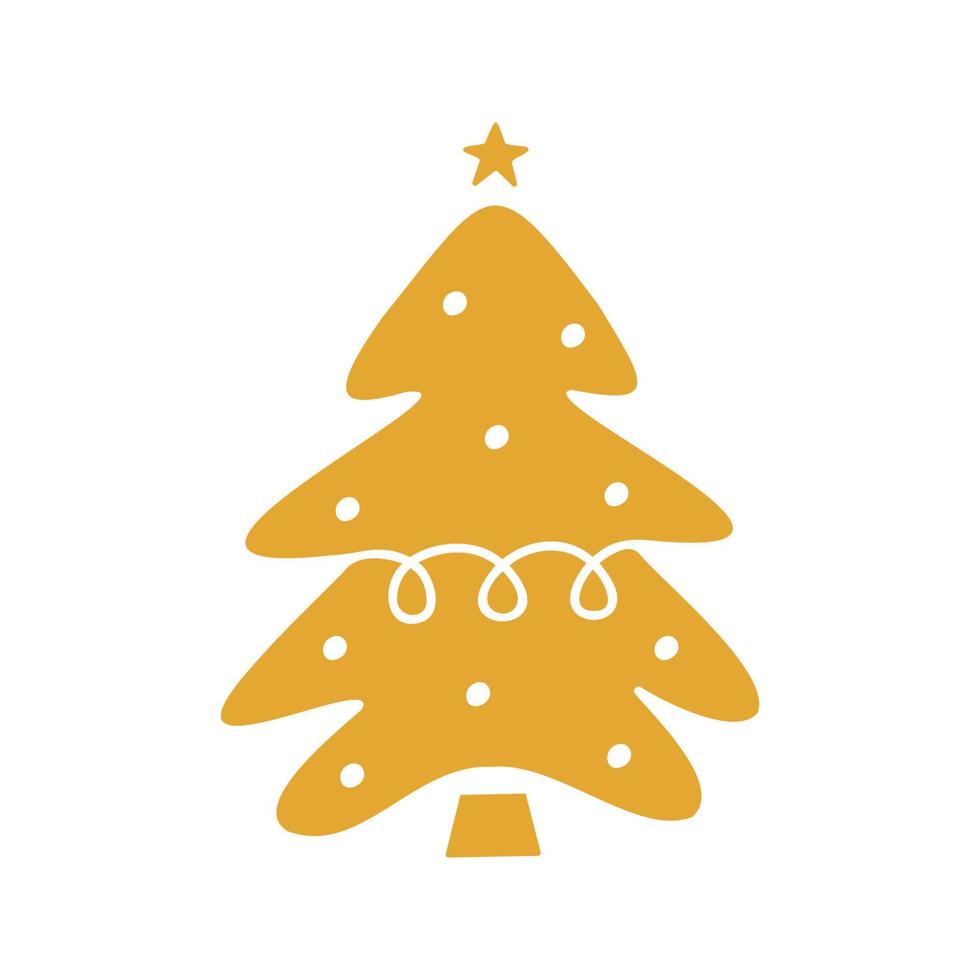 Flat hand drawn christmas tree gold silhouette illustration vector