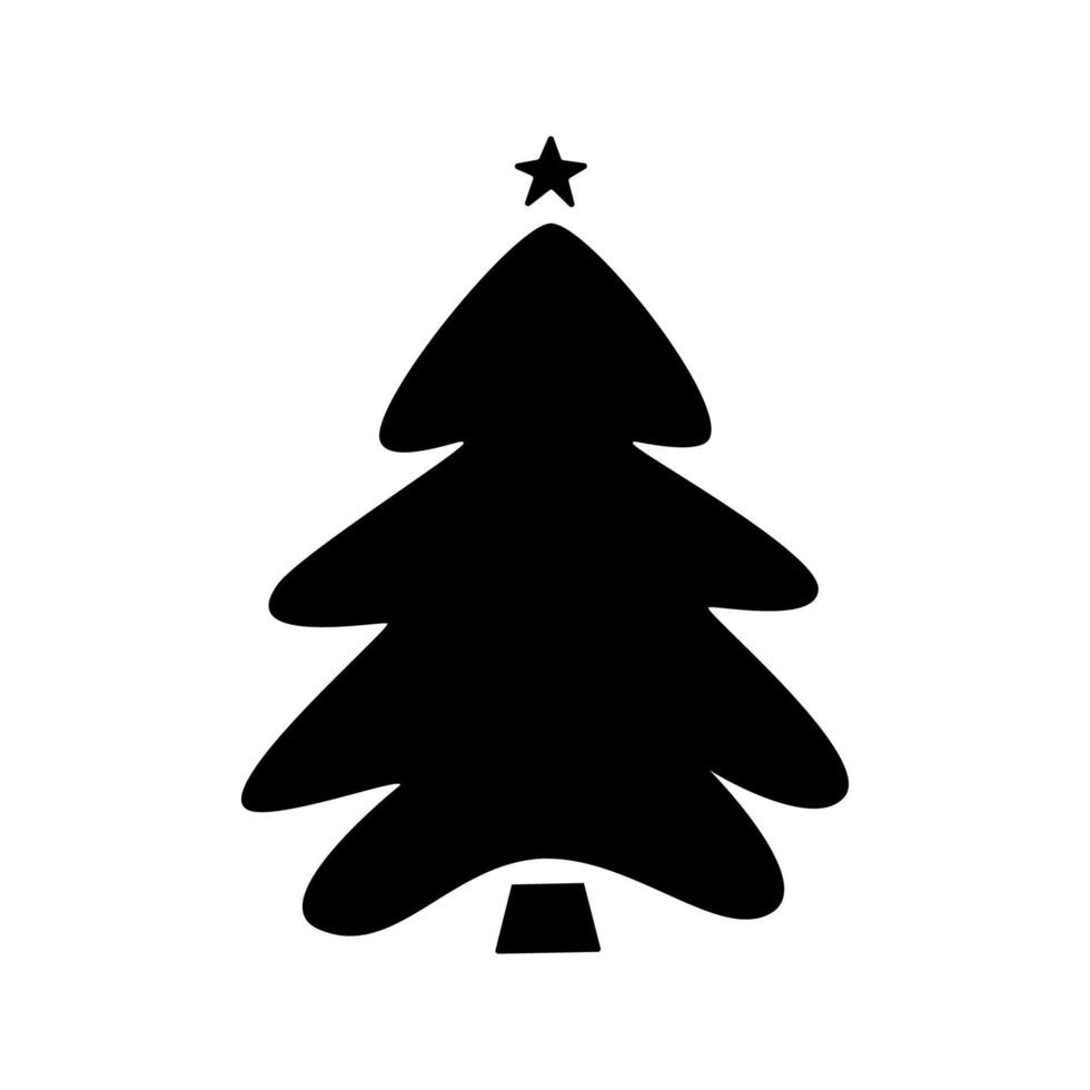 ilustración de silueta de árbol de navidad dibujado a mano plana vector