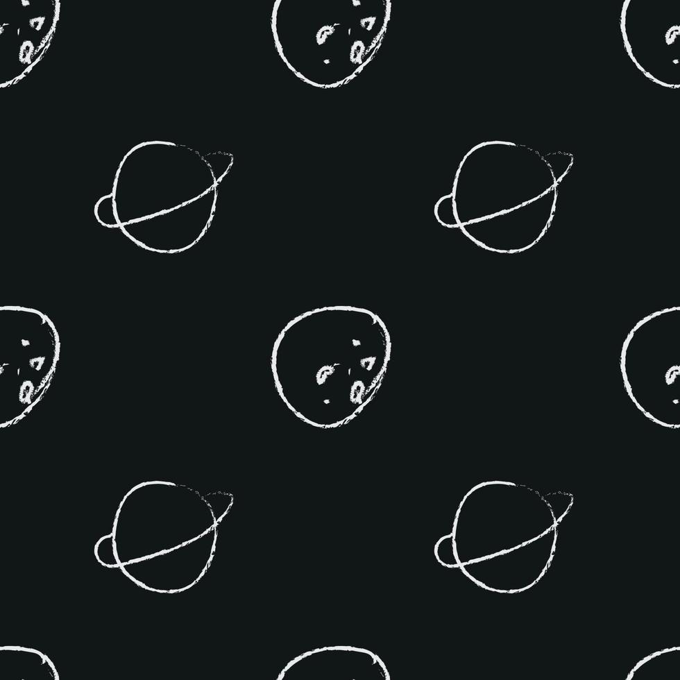Doodle cosmic seamless pattern in childish style. Hand drawn abstract space planets. Black and white. vector