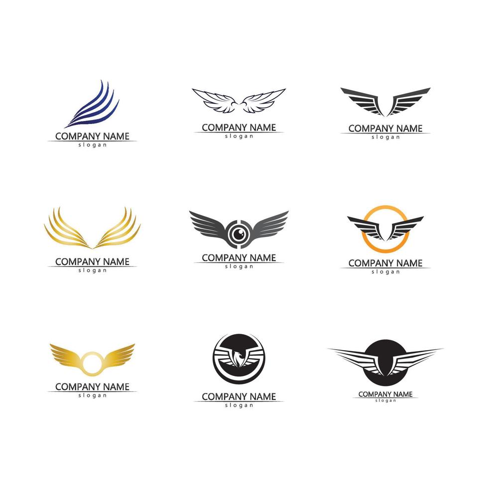 Wings black icons vector set. Modern minimalistic design.