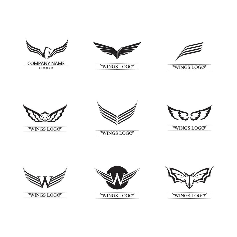 conjunto de vectores de iconos negros de alas. diseño minimalista moderno.