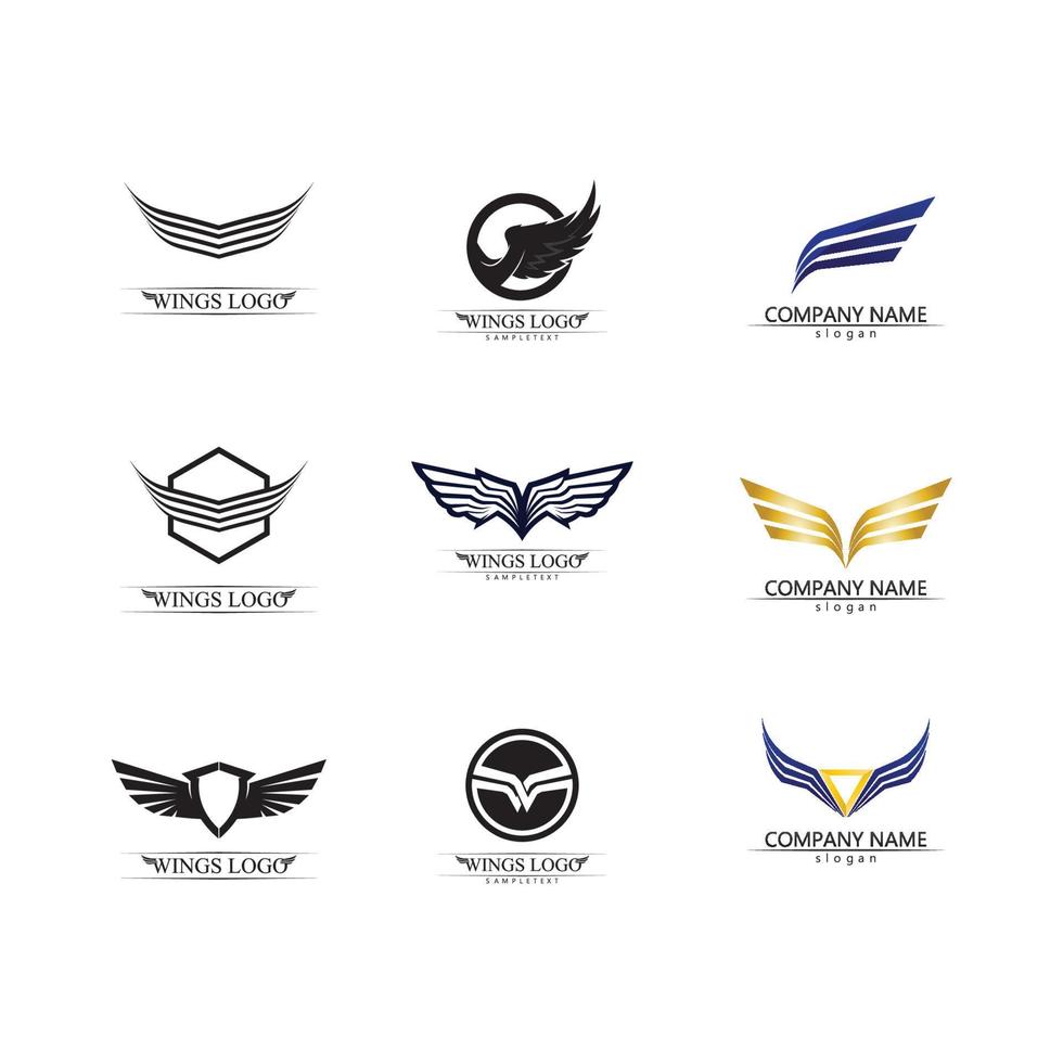 Wings black icons vector set. Modern minimalistic design.