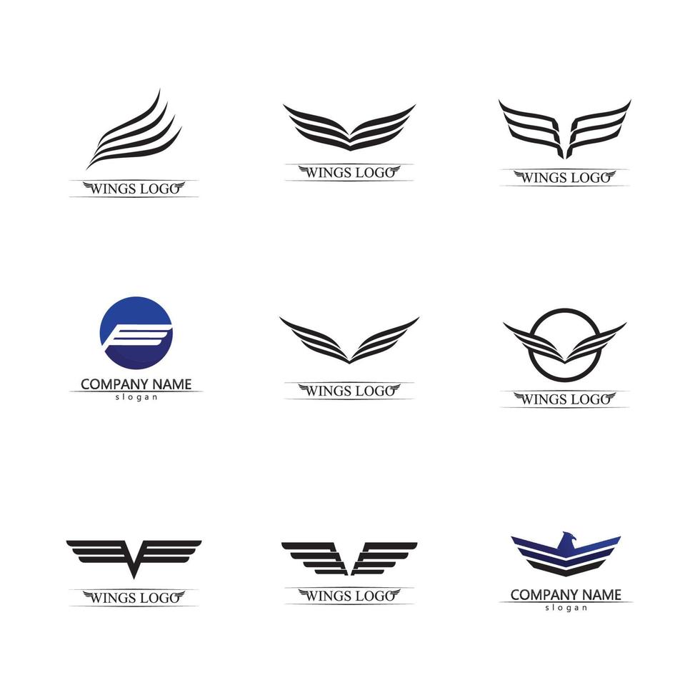 Wings black icons vector set. Modern minimalistic design.