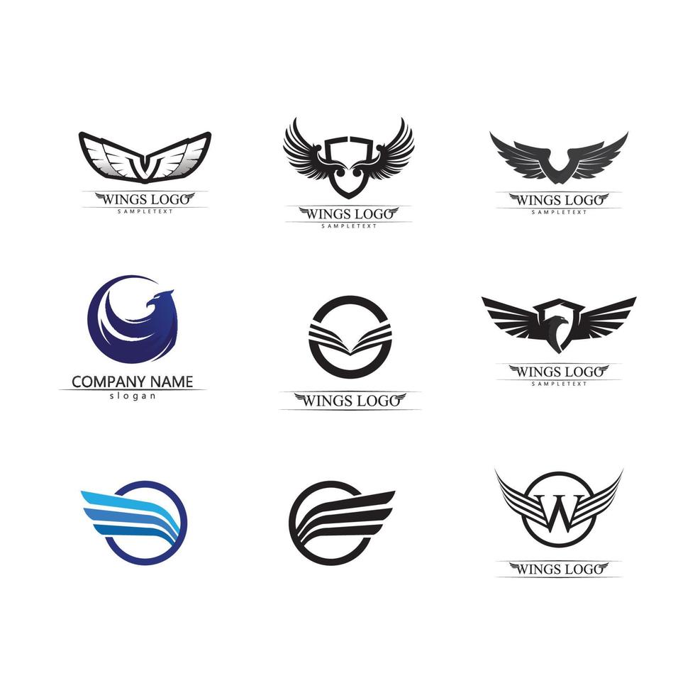 Wings black icons vector set. Modern minimalistic design.