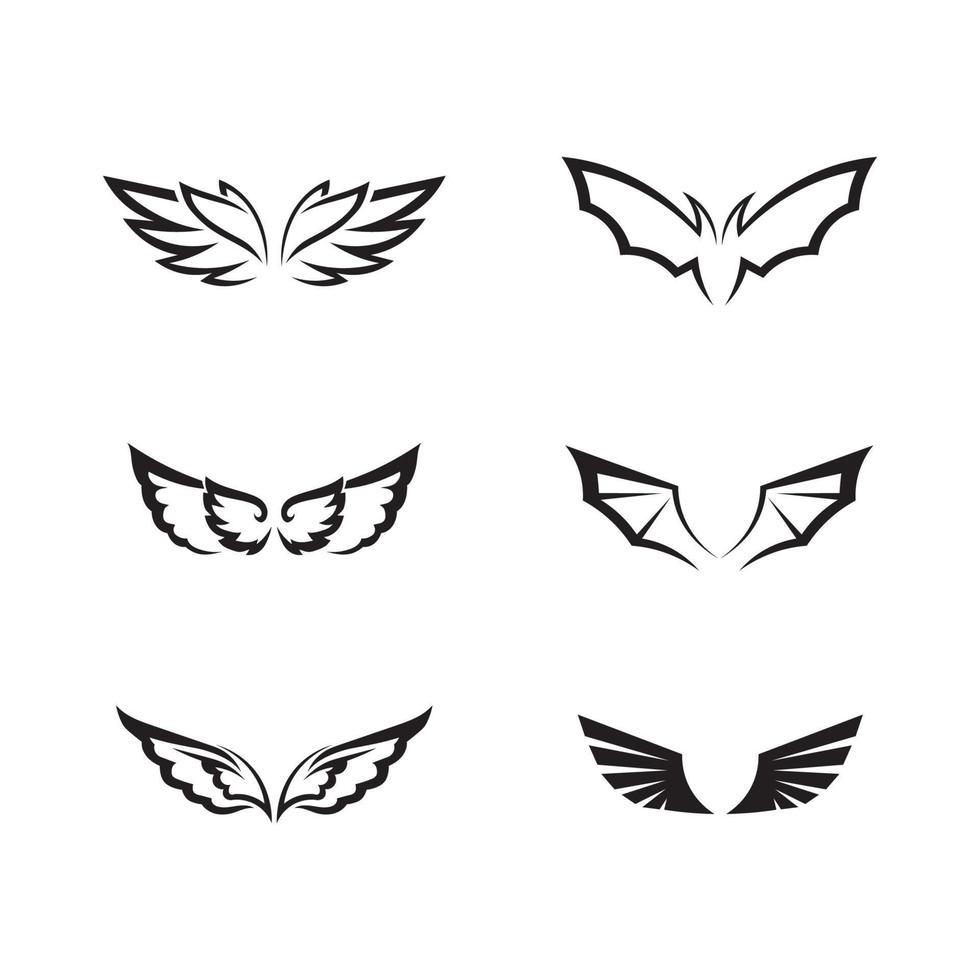 Wings black icons vector set. Modern minimalistic design.