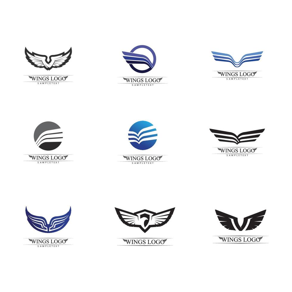 Wings black icons vector set. Modern minimalistic design.