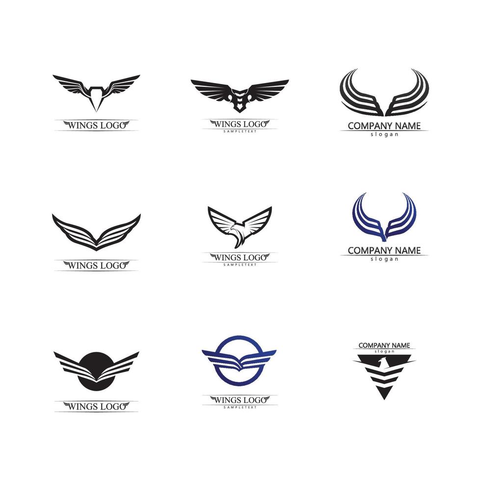 Wings black icons vector set. Modern minimalistic design.
