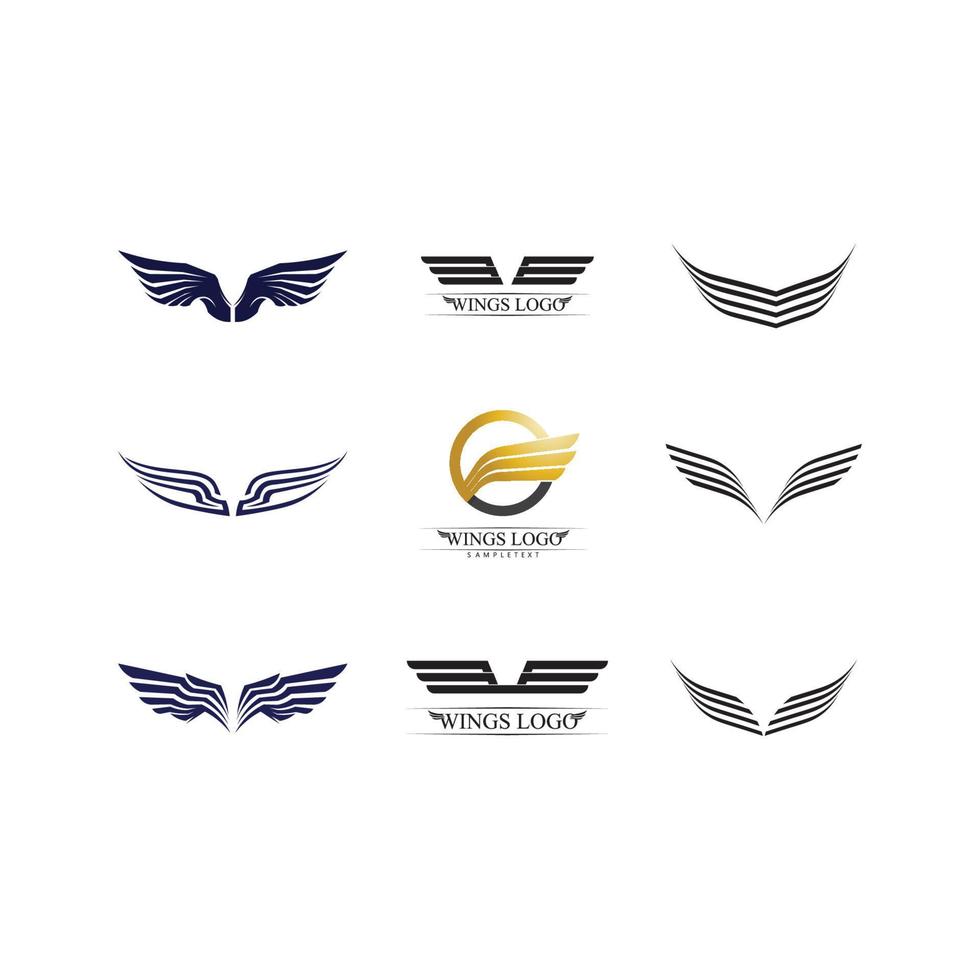 Wings black icons vector set. Modern minimalistic design.