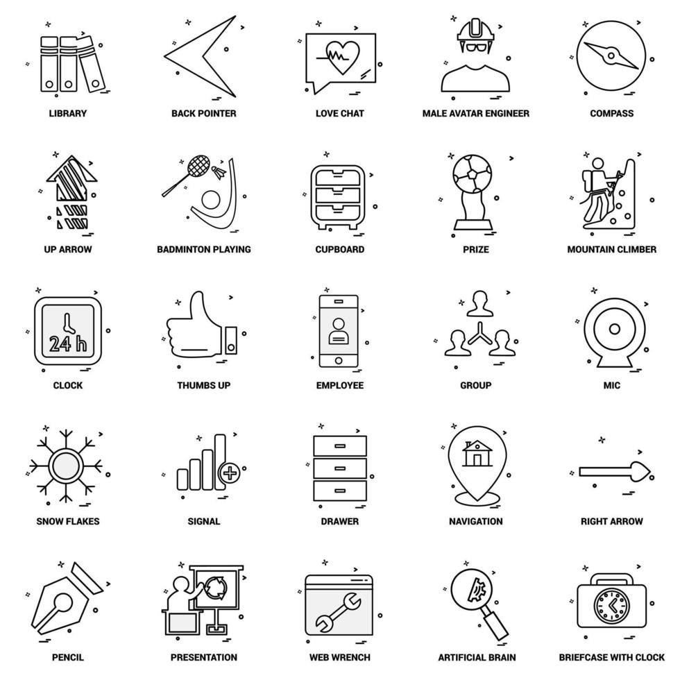 25 conjunto de iconos de línea de mezcla de concepto de negocio vector