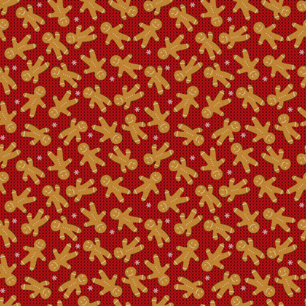 Christmas seamless pattern with ginger man cookies on knit background. vector