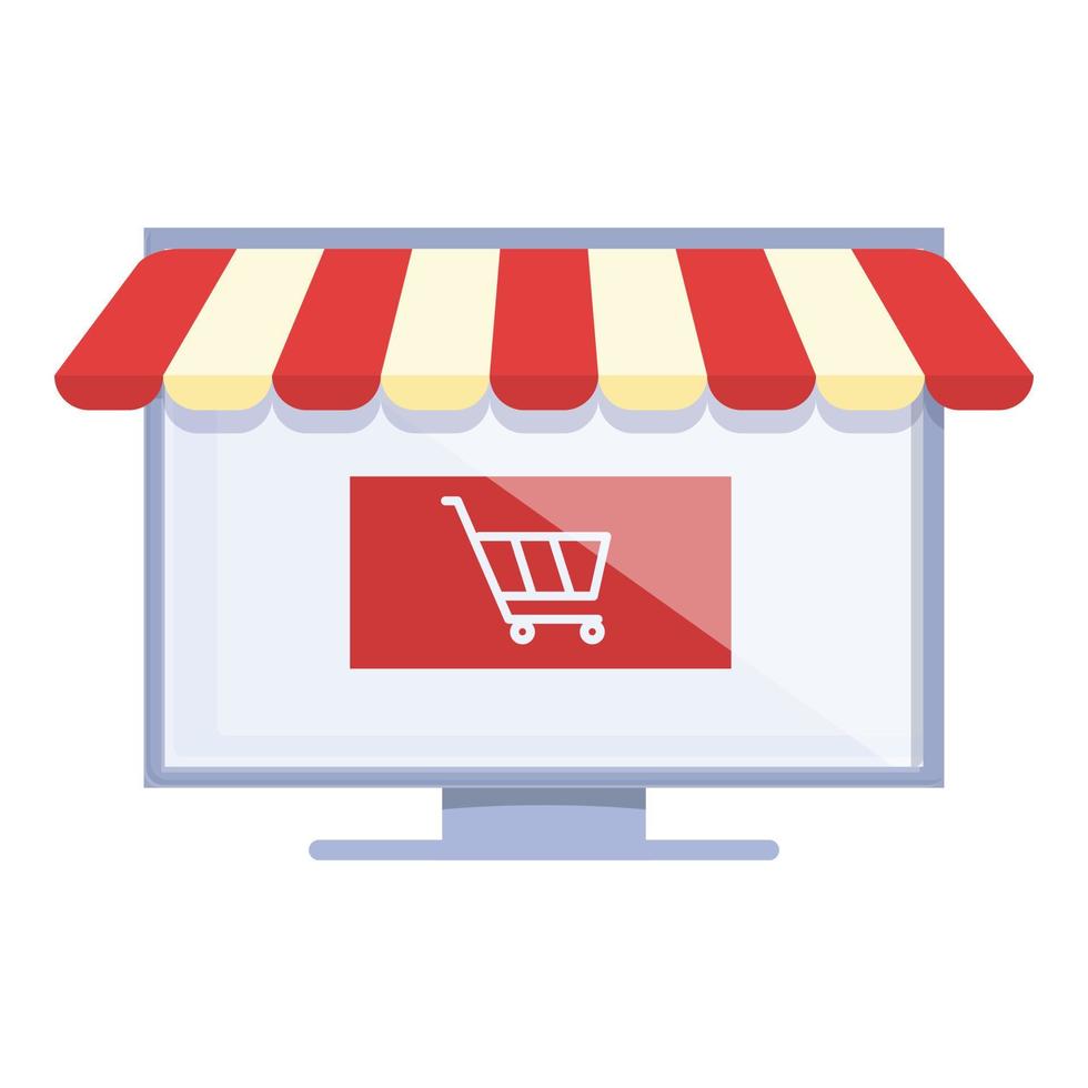 Computer online shop icon cartoon vector. Sale store vector