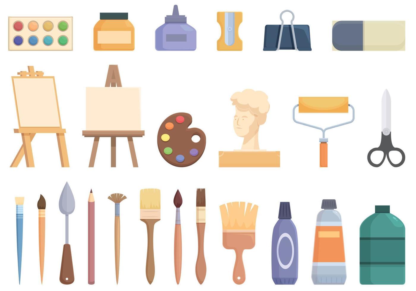 Art workshop icons set cartoon vector. School kid vector