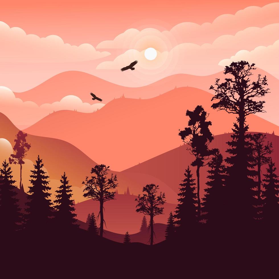 natural landscape mountain vector art sun set